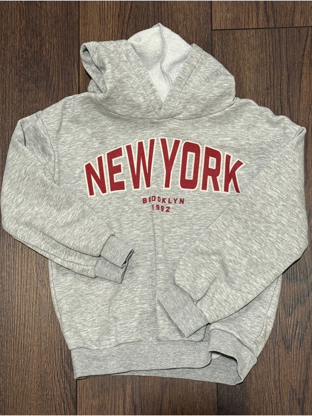 Gray "New York" Pullover Hoodie with Red Lettering Sz 6/7